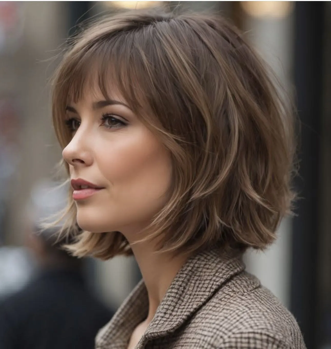 Стильная градуированная стрижка на средние волосы с объемом у корней и текстурированными концами