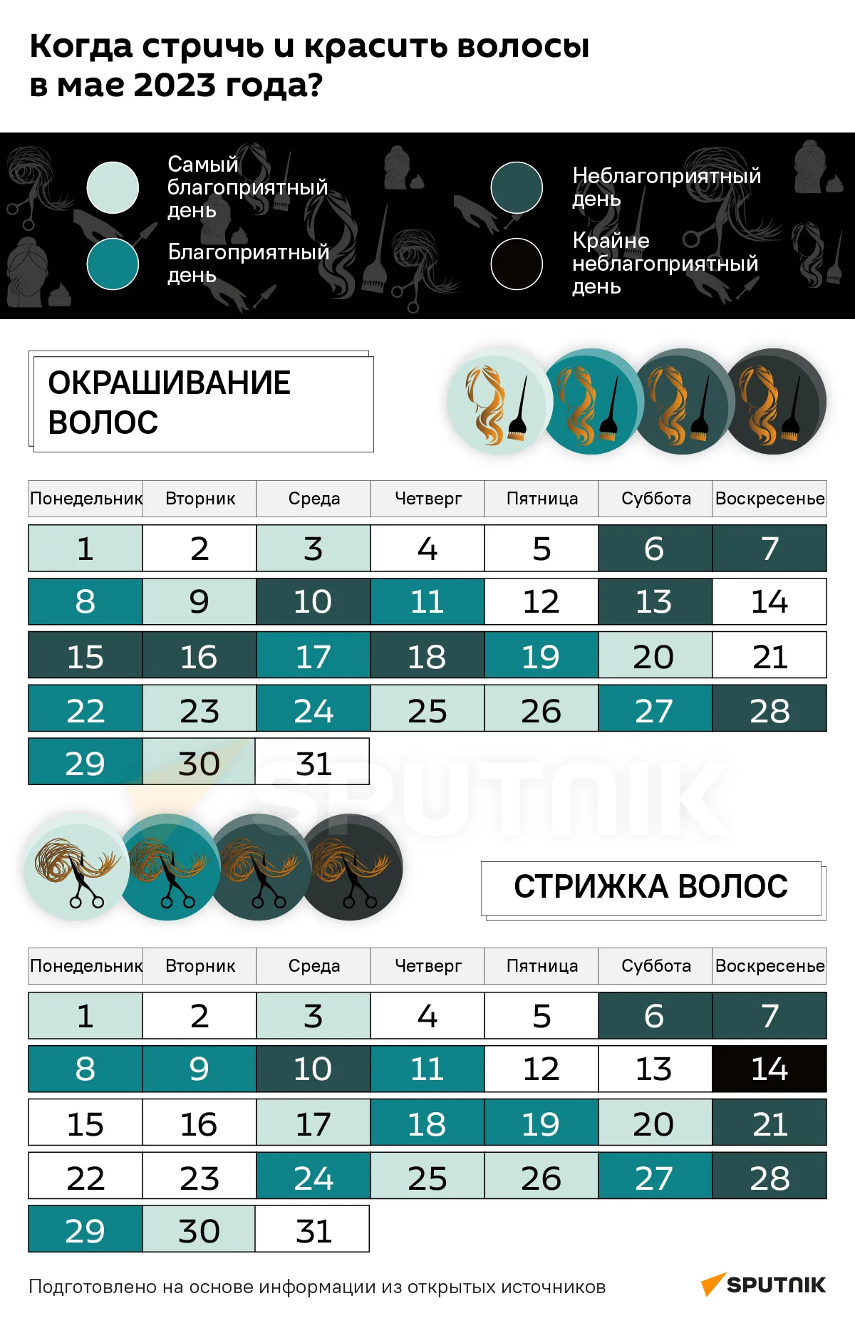 Визуальное руководство по: календарь стрижек и окрашивания волос