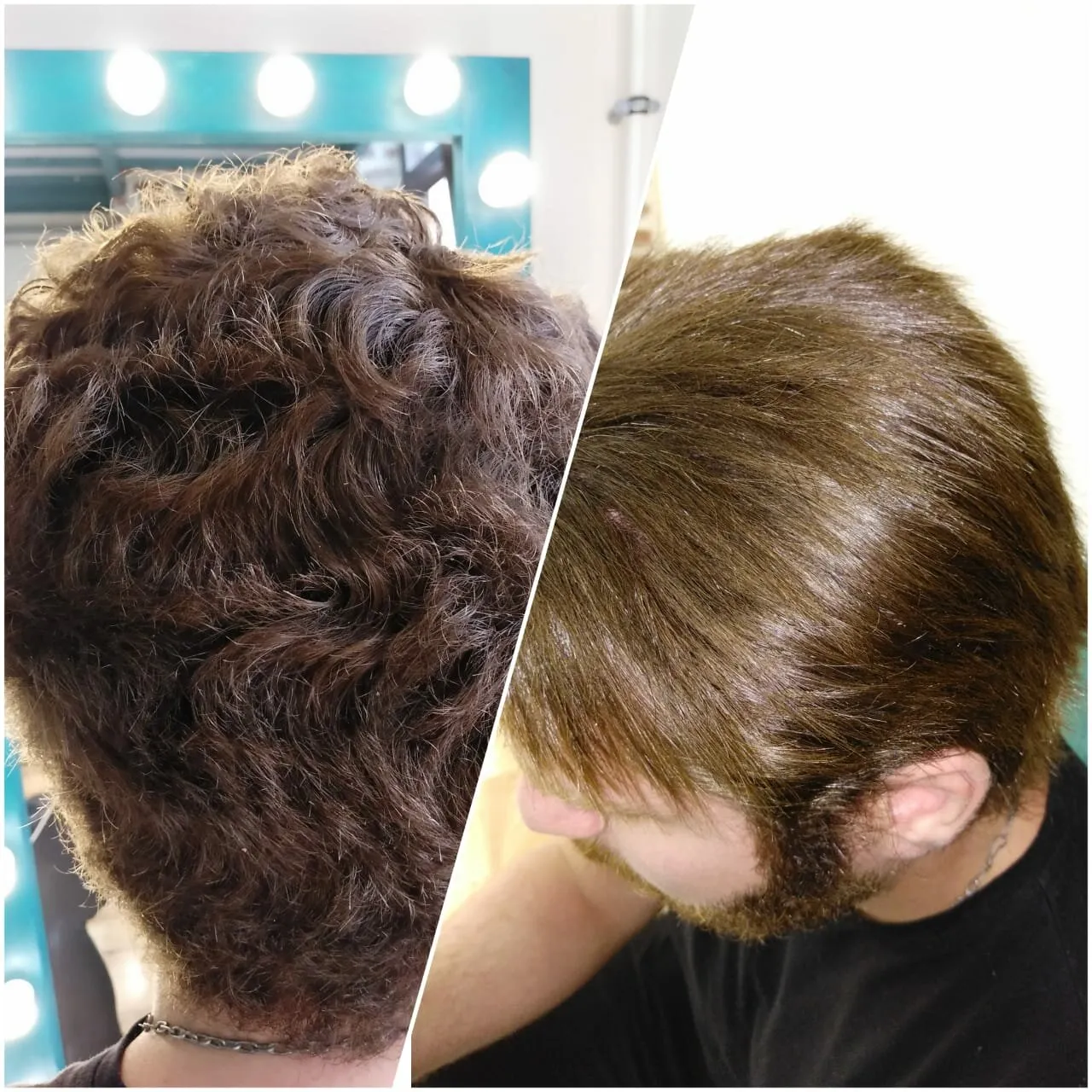 Процесс выпрямления волос кератином в салоне: мастер наносит состав на пряди для гладкости и блеска