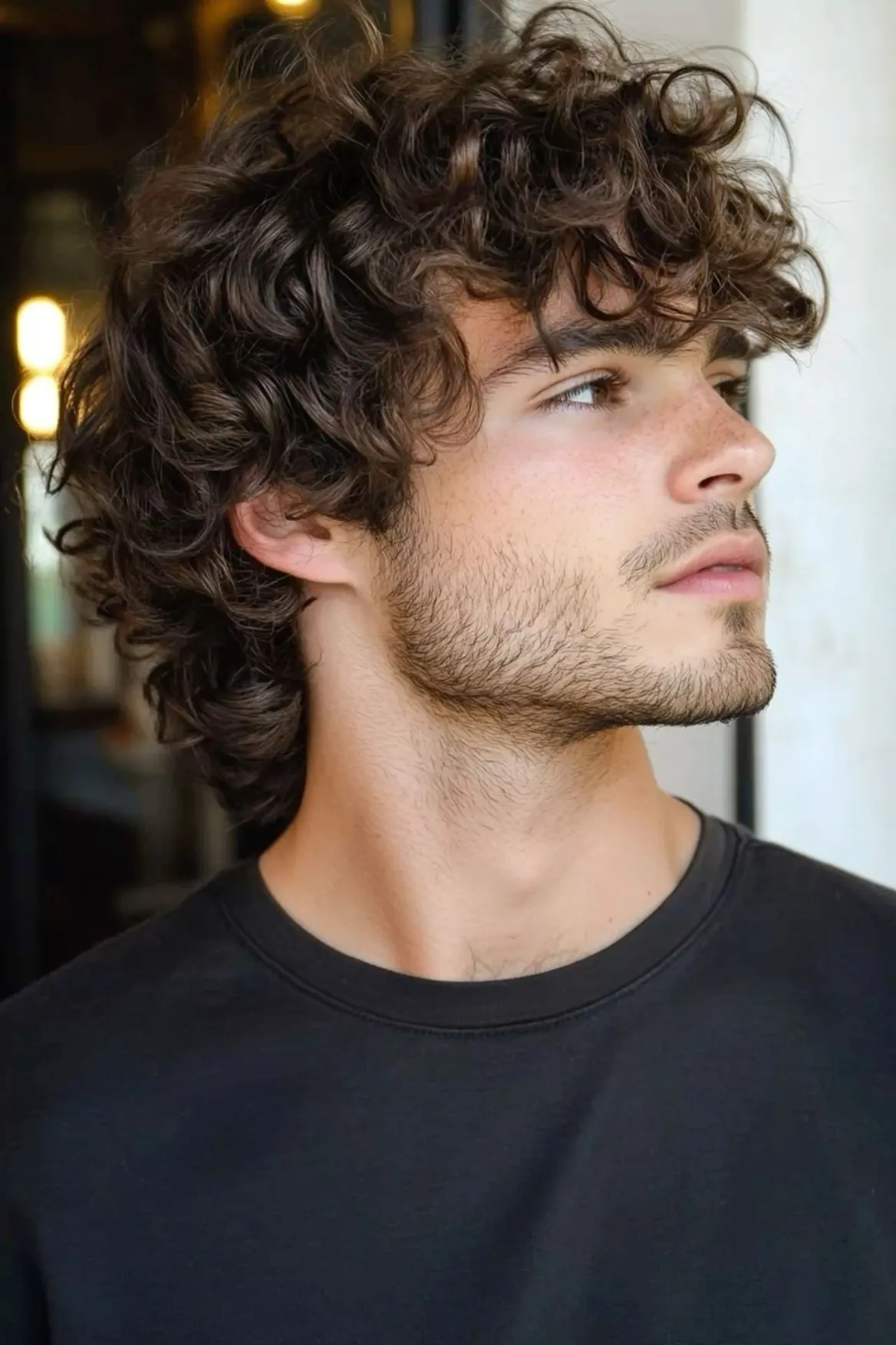 Ухоженные вьющиеся волосы: блеск и форма Крупный план здоровых ухоженных вьющихся волос с выраженными кудрями, демонстрирующий блеск и четкую форму локонов