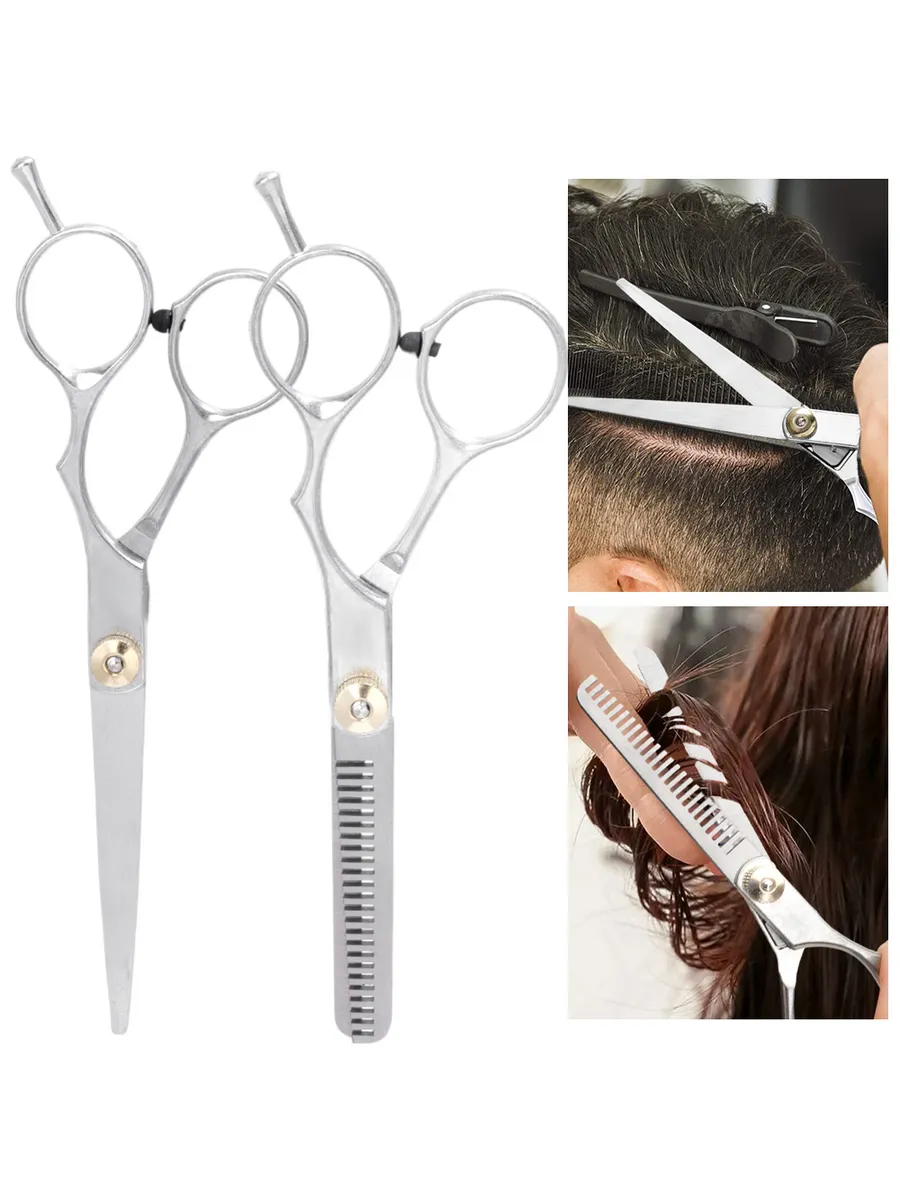 Профессиональные ножницы для домашней стрижки волос Профессиональные ножницы для стрижки волос с острыми стальными лезвиями на фоне расчески и полотенца