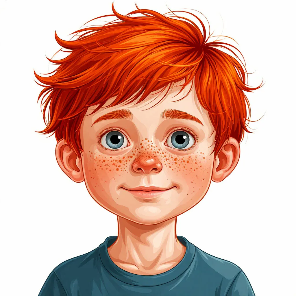 Рыжий ребенок с улыбкой, демонстрирующий натуральные медные волосы и веснушки на солнце