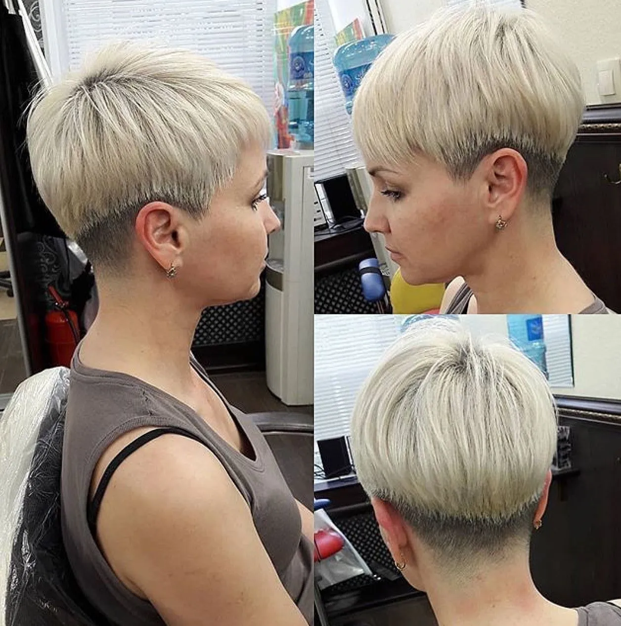 Стильная женская стрижка шапочка с градуировкой и мелированием на темные волосы средний длины