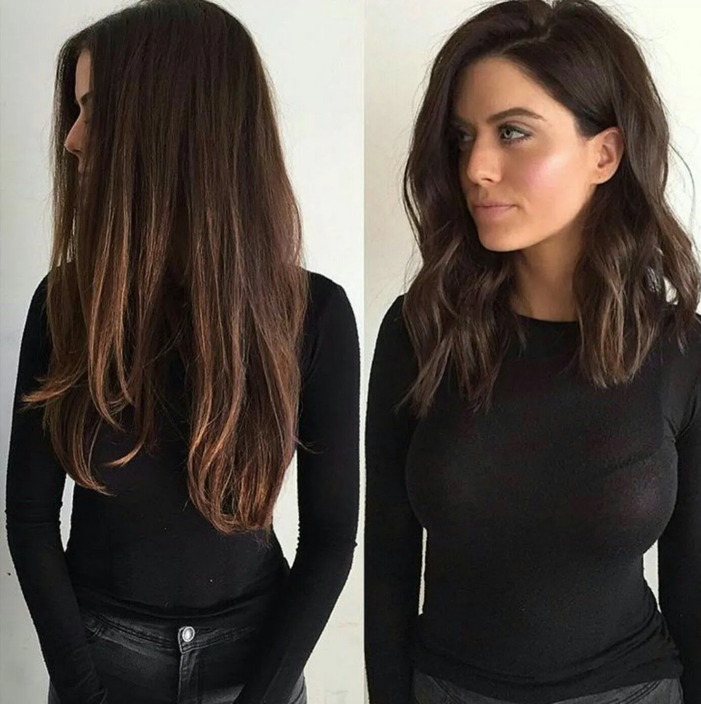 Коллаж современных женских стрижек на прямые волосы: каре, боб и длинные градуированные волосы