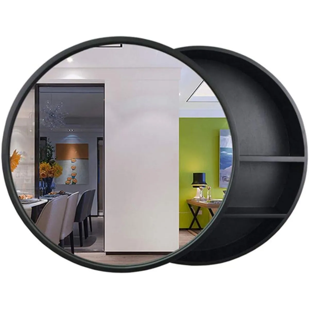 Трехстворчатое зеркало в интерьере спальни с детальным отображением отражения под разными углами